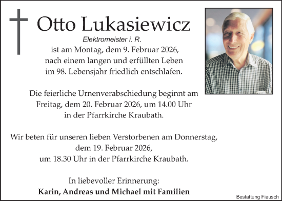 Traueranzeige von Otto Lukasiewicz von Kleine Zeitung