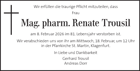 Traueranzeige von Renate Trousil von Kleine Zeitung