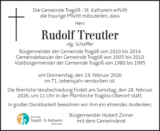 Traueranzeige von Rudolf Treutler von Kleine Zeitung
