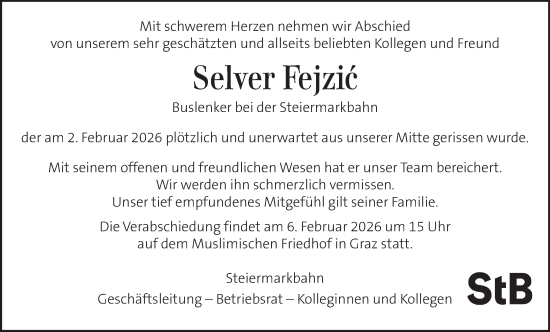 Traueranzeige von Selver Fejzic von Kleine Zeitung