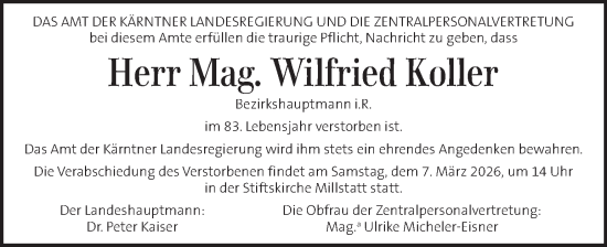 Traueranzeige von Wilfried Koller von Kleine Zeitung